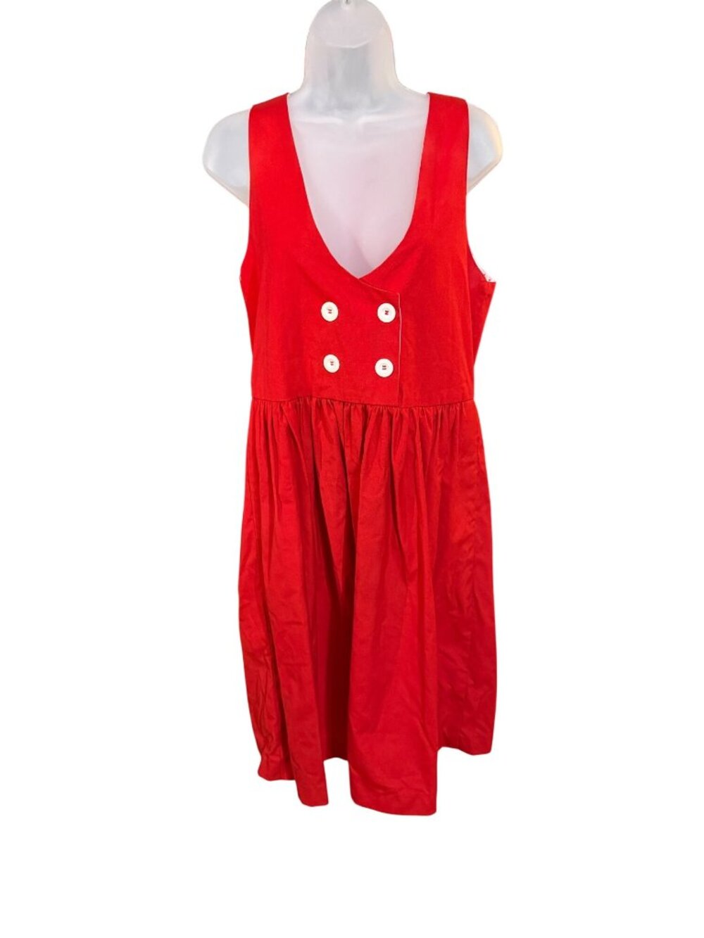 Handmade Vintage Red Sleeveless Dress With Button Detail & Heart Print Lining